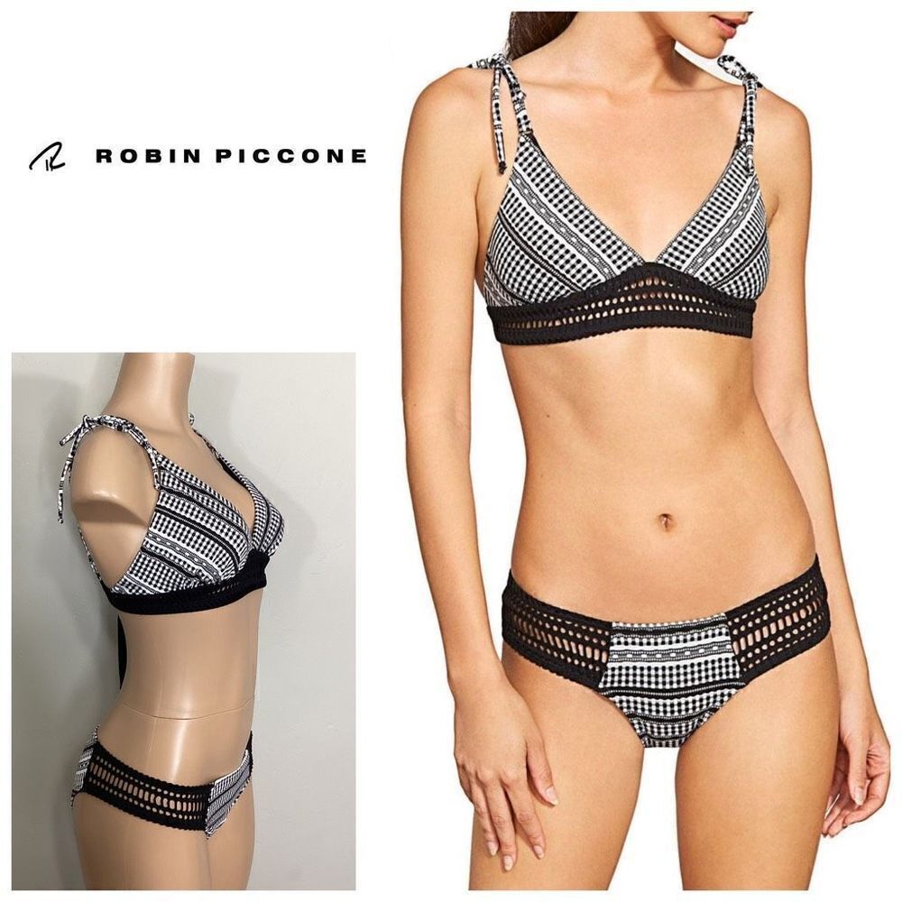 New. Robin Piccone Black And White Crochet Bikini. M-Bottom/L-Top. Retail $189